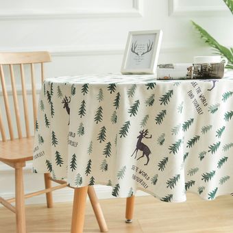 Mantel de lino y algodón para mesa redonda de árbol de café diseño de decoración de comedor para el hogar dibujo de alces coreanos para Navidad 