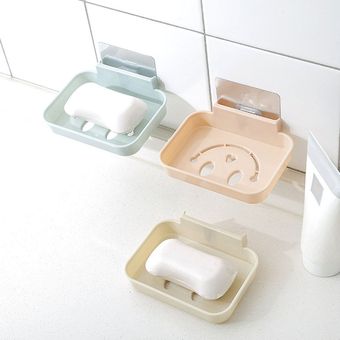 Jabón de plástico Estante Para Platos adhesivo montado en la pared de baño de jabón titular 
