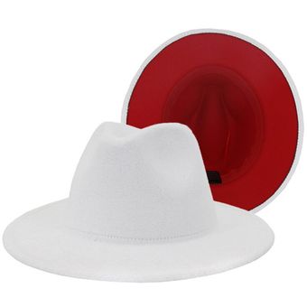 Invierno de las mujeres sombreros de parches lisos dos colores diferentes de ala ancha de la Iglesia de las mujeres sombreros de invierno de otoño de los hombres Sombrero de Panamá trilby sombrero fedora WAN（#pink and red） 