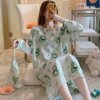#Style 22 Lougne mujeres camisón ropa de dormir impreso camisón suelto de manga larga pijamas casu 