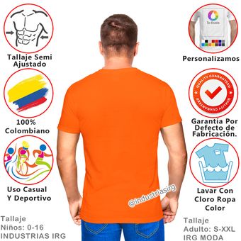 Camiseta algodón hombre naranja lisa cuello v