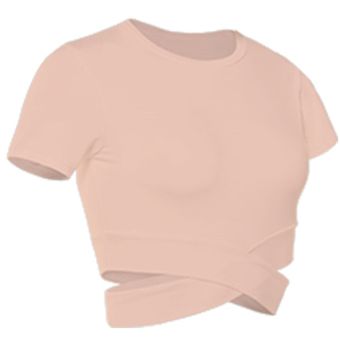 ropa informal de Yoga para mujer equipo deportivo para gimnasia Top de manga corta con diseño cruzado de poliéster Camisetas lisas de verano para mujer 