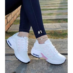 Tenis Blancos Rosa Bellos Dama Zapatillas Zapatos Mujer Lindos Moda Casual