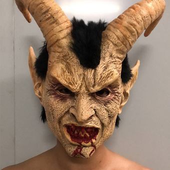 Takerlama-Máscaras de película de Lucifer máscara de látex del diablo Cosplay de Halloween #A disfraz de adulto máscara con cuerno accesorios de fiesta 