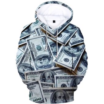 Sudadera con capucha de hip hop con estampado de dólar creativo 