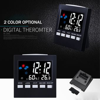 LED digital despertador humedad relativa y temperatura El tiempo Pantalla a color con retroiluminado-Black 