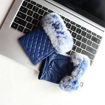 Guantes De Medio Dedo De Cuero Para Mujeres Pelo De Conejo 