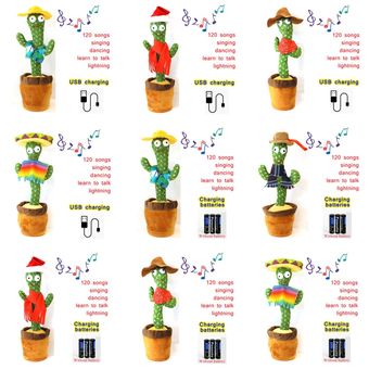 aprendizaje para hablar Cactus giratorio grabación luminosa 120 canciones Juguete de Cactus eléctrico para bailar torsión de felpa 