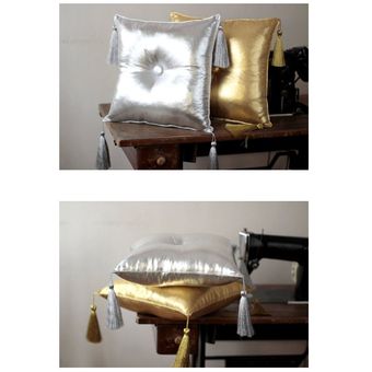 almohada de cintura sofá Cojín de plata y borla de oro con relleno 
