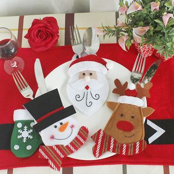 Bolsas de cubiertos de cara redonda de dibujos animados Cuchillo de Navidad y tenedor Cubierta Linda decoración 