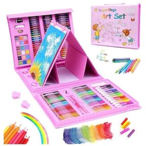 Set De Arte Niños Marcadores Crayolas Acuarelas Colores Rosado