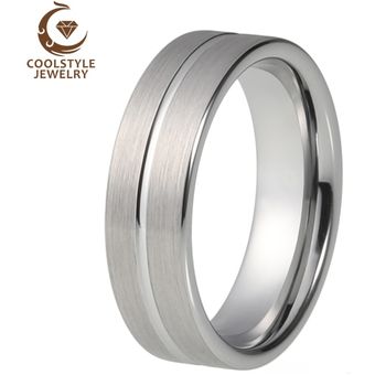 anillo de pareja para boda JewelryWe Joya de 6 mm de ancho de carburo de tungsteno tamaño 49 hasta 59 compromiso anillo de mujer con ranura en el centro 