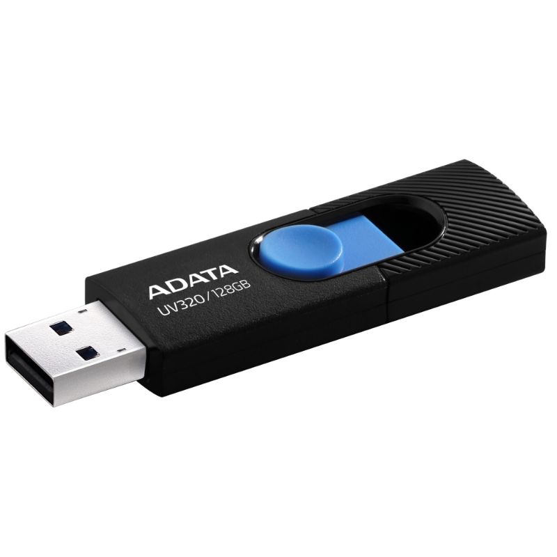 ADATA Memoria Flash USB 3.2 Gen1 UV320, 128GB, Deslizable, Color Negro con Azul