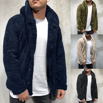 invierno cálido abrigo de lana mullido con capucha para hombres sudaderas gruesas Tops prendas de vestir exteriores chaquetas y sudaderas de manga larga dark blue 