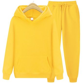 Men's Sets Hoodies+Pants Autumn Winter Hooded Sweatshirt Sweatpants Slim Fit Men Set Hoodie Pant Hip Hop Pullover Hoody（#Yellow） 