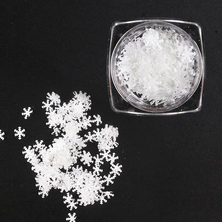 1 caja de decoración de manicura ultra delgada Snow Flake 3D rebanadas blancas lentejuelas