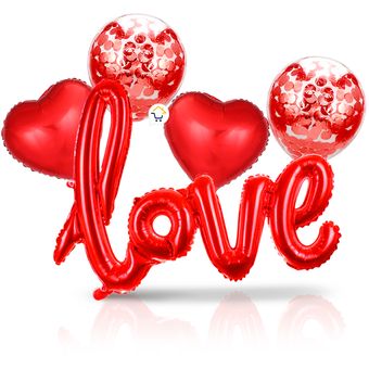 Globos metalicos -corazones rojos – set de 06 globos San Valentín GENERICO