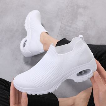 Zapatillas de deportivos para Mujer con Plataforma y cuña-Blanco 