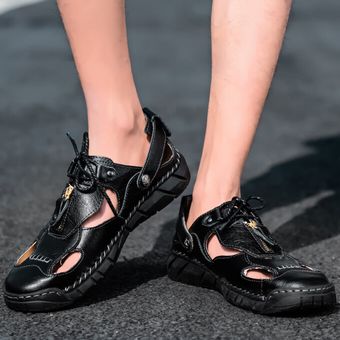 Hombres Talla grande 50 Zapatos casuales Oxford hechos a mano Sandalias al aire libre Calzado de senderismo Negro 
