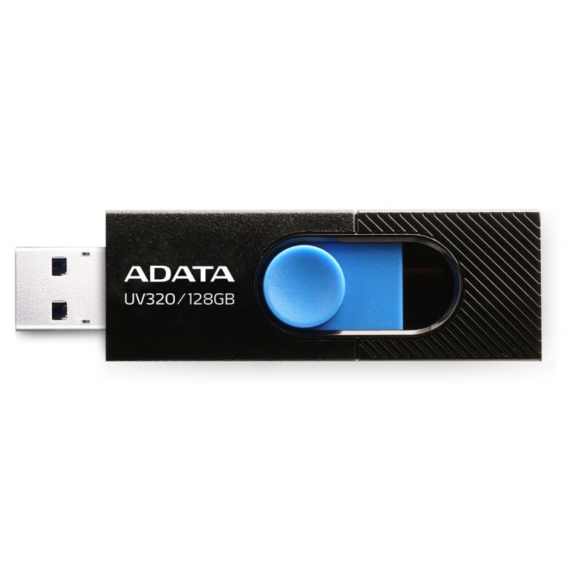ADATA Memoria Flash USB 3.2 Gen1 UV320, 128GB, Deslizable, Color Negro con Azul