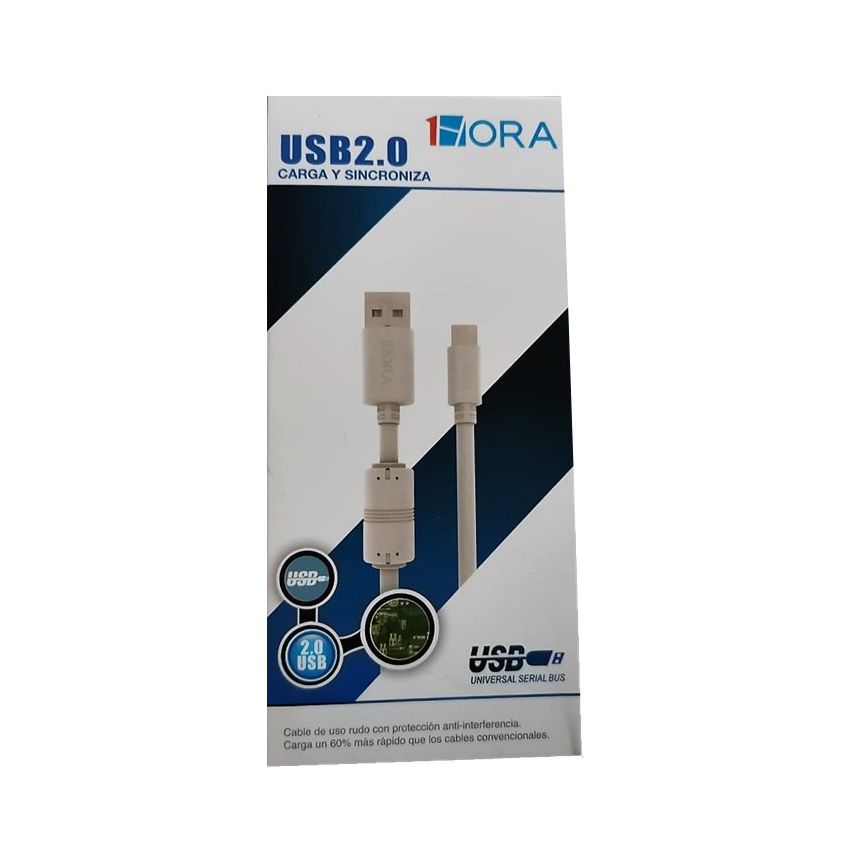 Cable USB De Uso Rudo Protección Anti-interferencia 1HORA CAB150 - Blanco