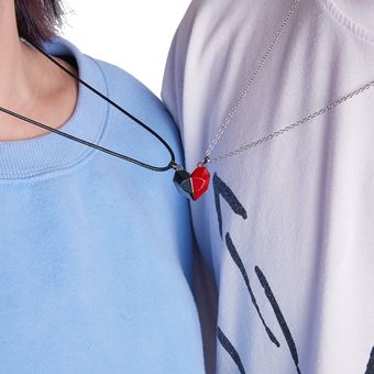 2Pcs Magnetic Couple Necklace Lover Heart Distance Paired  ~ 
