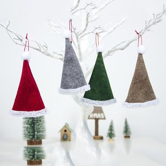 Tela de fieltro botella de vino Conjunto Xtmas sombrero de la decoración del árbol de Navidad colgante 