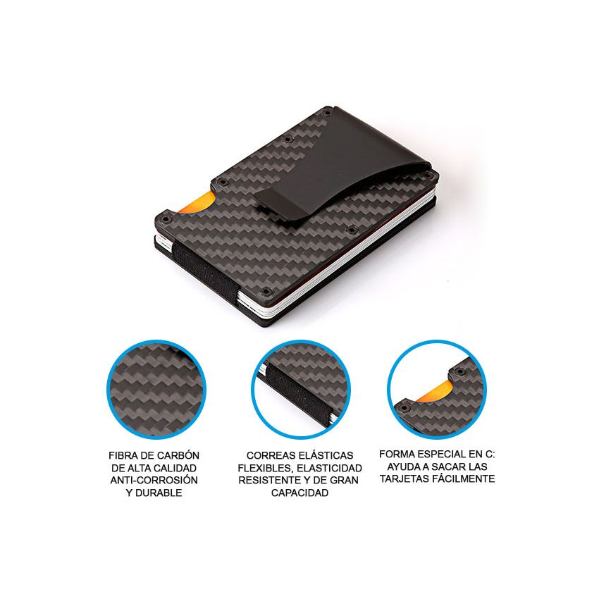 Negro MyGadget Billetera de Aluminio con Bloqueo RFID NFC para Tarjetas de Crédito Slim Cartera Tarjetero de Metal con 6 Compartimientos para Hombre Mujer 