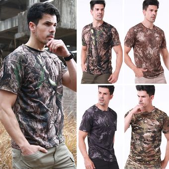 ropa deportiva militar de camuflaje para campamento de caza Camiseta de camuflaje para hombres camisa transpirable de combate táctico del ejército para caza al aire libre 