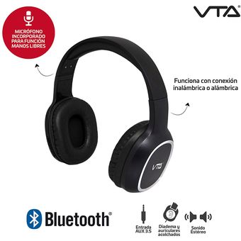 Audífonos de Diadema VTA Inalámbricos Bluetooth On Ear Recargables Negro