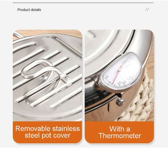 Style Deep Frying Pot Thermometer Tempura Fryer Pan Temperature Control Fried Chicken Pot Cooking Tools Kitchen Utensil #20CM 