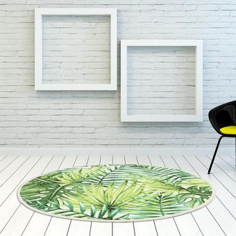 Alfombra redonda de hoja verde de selva tropical de 60 cm alfombras de sala de estar alfombrilla de yoga para el hogar 