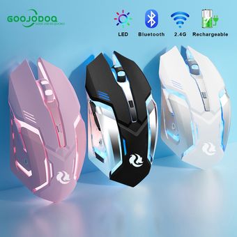 Gaming Mouse Rechargeable 2.4GWireless Bluetooth Mouse Mute Ergonomic Mouse for Computer Laptop LED Backlit M for IOS Android（#pink LED） 