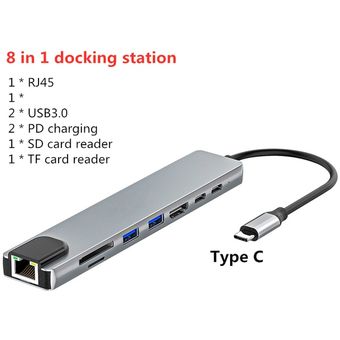 C concentrador a 4K HDMI compatible con Usb C Dock Converter Rj45 