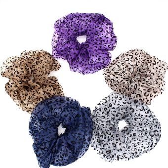 Coletero supergrande de gasa suave coletas de pelo de gran tamaño coleta de cuerda coleta sólida y diáfana gomas Vintage de ancho para el pelo 7 PINKLEOPARD 