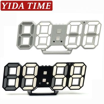 Digital Wall Clock 3D LED Alarm Clock Electronic Desk Clocks with Large Temperature 1224 Hour Display #A7 