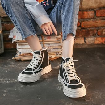 Zapatos de lona casuales de caña alta para mujer-blanco 