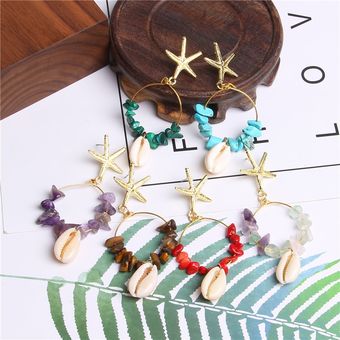 Boho Concha Migas Colgantes Orejas De Oro Estrella De Mar De 