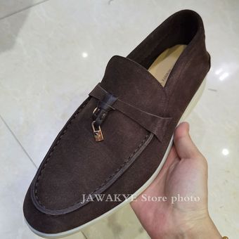 JAWAKYE-zapatos planos de ante de cuero auténtico para mujer zapati 