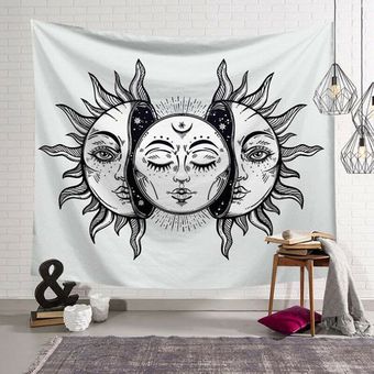 Tapiz artístico para colgar en la pared del Sol y luna Mystic para Decoración Multicolor 