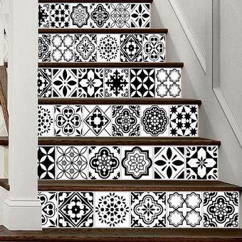 Estilo árabe 3D engomada de la flor la escalera de la escalera del piso etiqueta bricolaje Escalera impermeable de PVC de pared Decal Neutro PVC Decoración  6pcs  set 