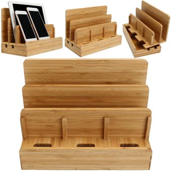 Bamboo Multi Function Charger Dock Soporte organizador para teléfono inteligente  tableta 