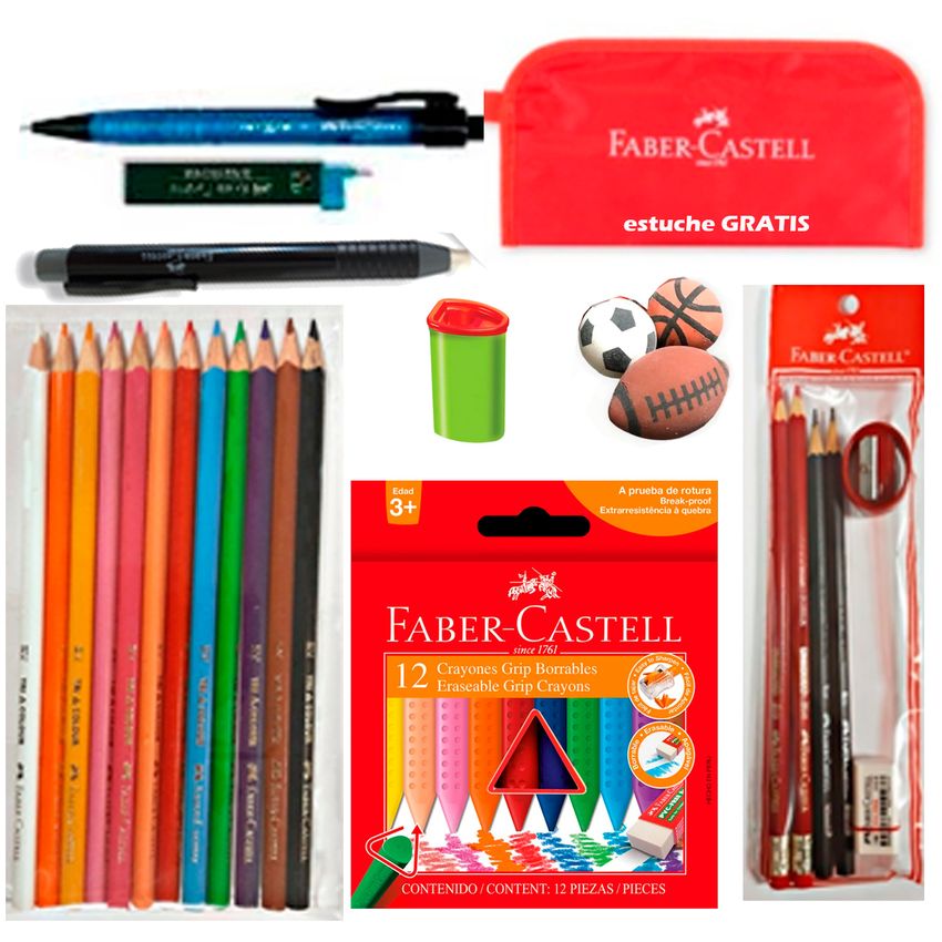 Set Escolar Faber Castell Lápices Colores Crayolas Estuche Niños 38
