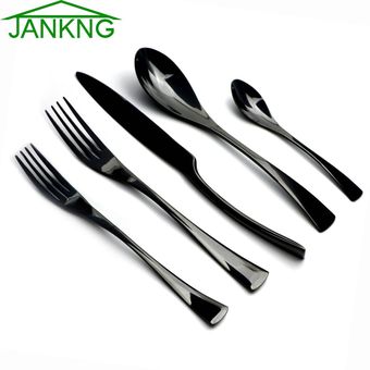 cuchara de postre WOT Juego de 5 unidades de JANKNG servicio de vajilla de acero inoxidable para 1 cuchillo negrorosa doradoplateado tenedor tenedor 