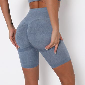 Slim de cintura alta pantalón corto deportivo para Yoga las mujeres simple nailon suave Fit #Black 