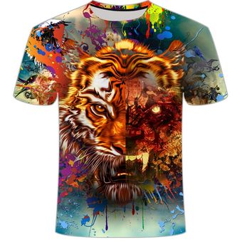 #TX1185 Camiseta popular Nieuwe Stijl Dier mannen Korte Mouw 3D camisetas gedrikt Hip Hop asiáticas tallas WOT camiseta informal con gafas de león3d cráneo 