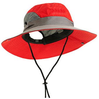 Gorros de pesca al aire libre portátil ancho Anti sol protección Uv adultos malla sombrilla pesca cubo gorra Sombrero LAN #Rojo 