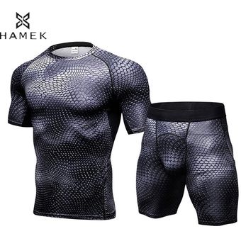 Conjunto de para correr para hombre camisetas ajustadas para Fitness pantalones cortos Demix chándal para resaltar los músculos #White novedad de traje deportivo para gimnasio 