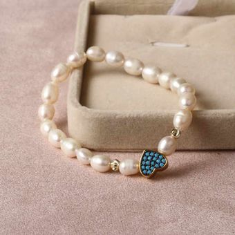 Pulsera Elástica De Pulsera De Ojo Turca De Perla De Agua De 