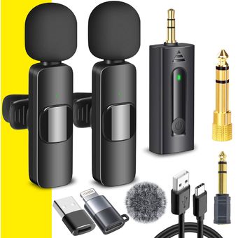 Micrófono Inalámbrico de Solapa para Cámara o Celular 3.5mm - Set 2  Unidades Negro